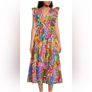 Sugarlips Tropical Print Ruffled Midi Dress, 
Size s